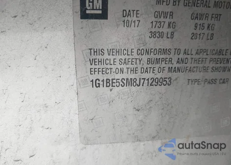 2018 Chevrolet Cruze Lt Auto из США, поврежденный, VIN 1G1BE5SM8J7129953